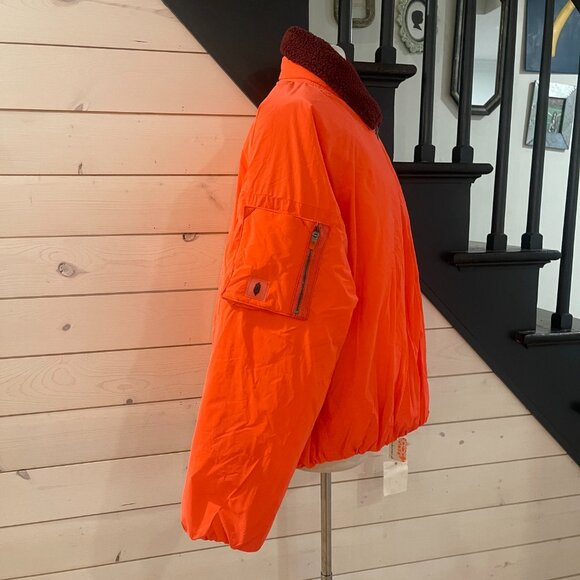 033 Free People Outpost Bomber Jacket-Cherry Tomato Combo NWT Size Large - Picture 9 of 11